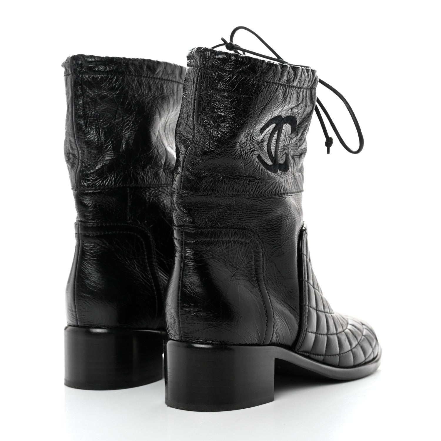 Chanel Shiny Goatskin Cap Toe Short Boots 37.5 Black 4 of 10