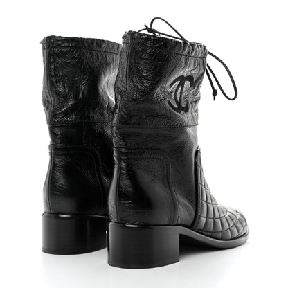 Chanel Shiny Goatskin Cap Toe Short Boots 37.5 Black 4 of 10