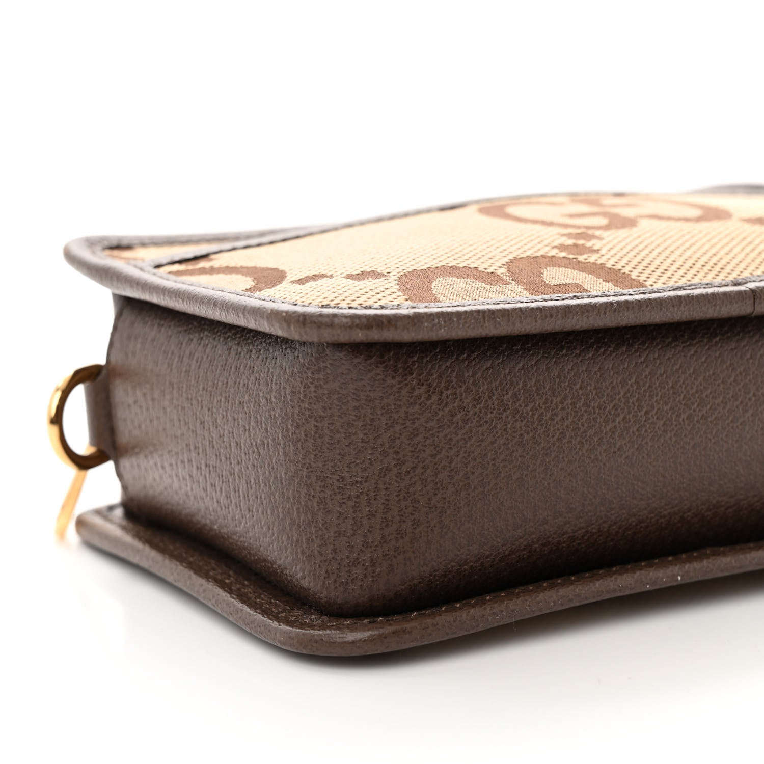 Gucci Monogram Jumbo GG Textured Dollar Calfskin Web Mini Crossbody Bag Camel Ebony New Acero 9 of 10