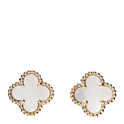 Van Cleef & Arpels 18K Yellow Gold Mother of Pearl Sweet Alhambra Earrings 1 of 5