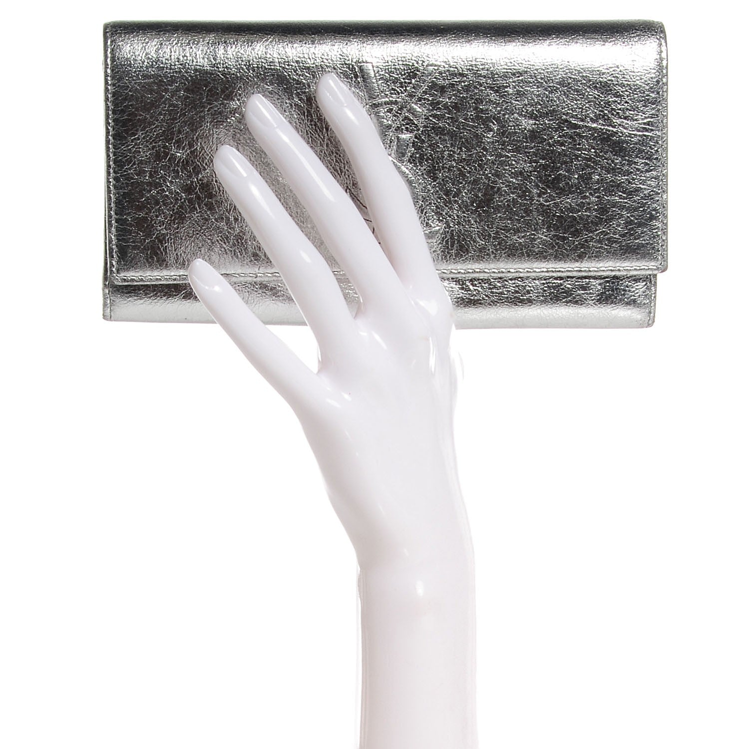 Saint Laurent Metallic Leather Belle De Jour Wallet Moon 2 of 6