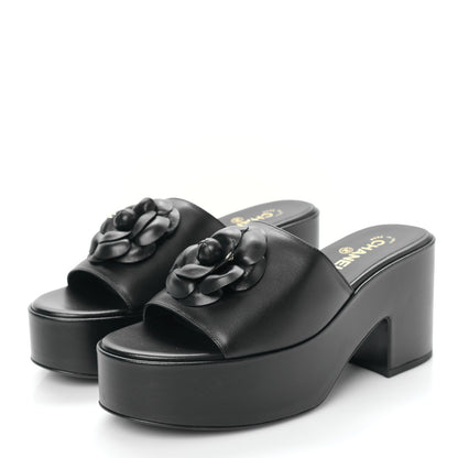 Chanel Lambskin Camellia Platform Mules 39.5 Black 3 of 9