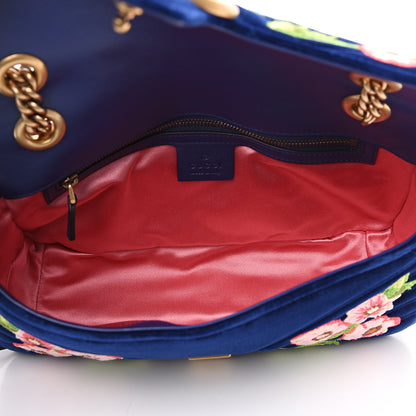 Gucci Velvet Matelasse Deer Embroidered Small GG Marmont Shoulder Bag Cobalt 4 of 9