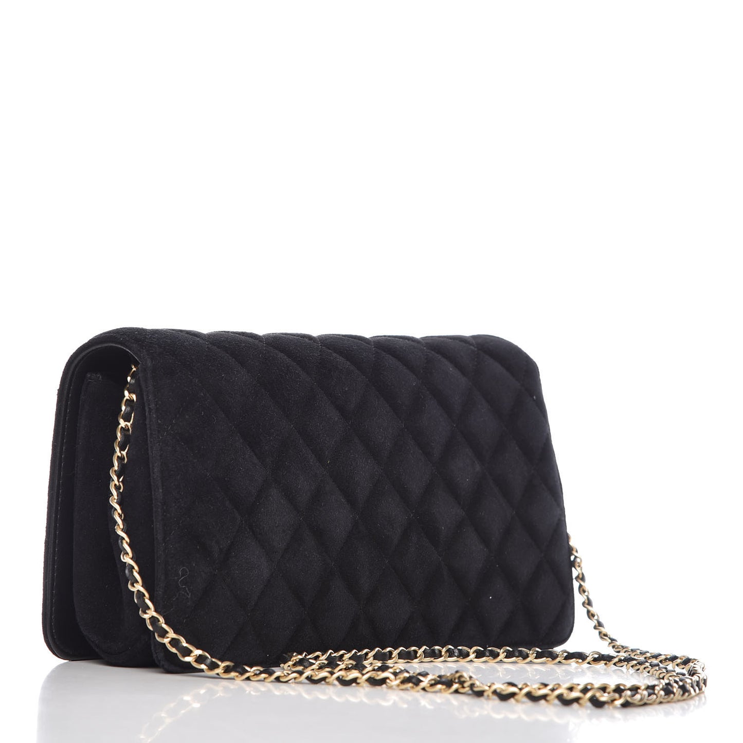 Suede Quilted Crystal Pearl CC Flap Black