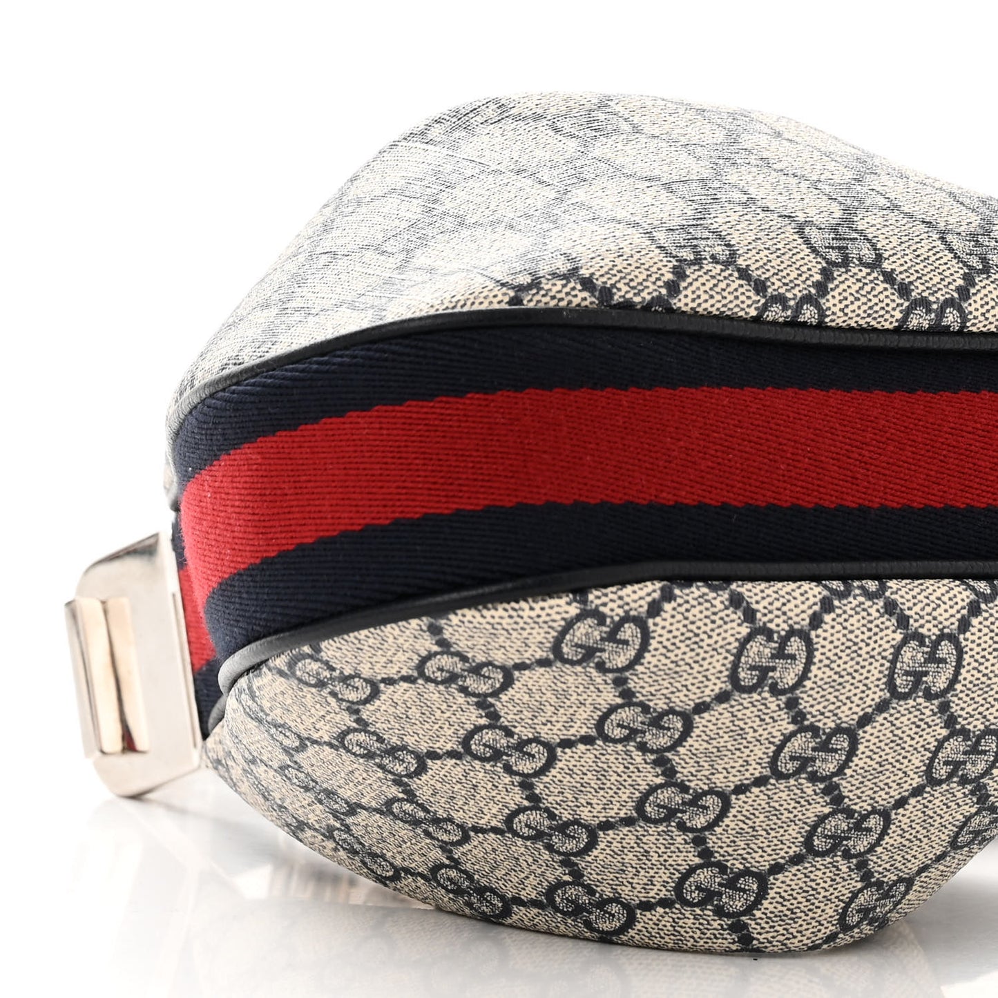 GG Supreme Monogram Textured Calfskin Web Small Attache Shoulder Bag Beige Blue