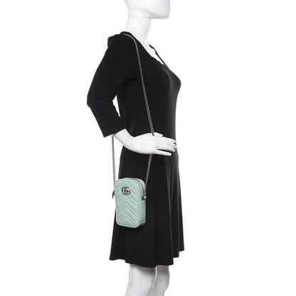 Gucci Calfskin Matelasse Mini GG Marmont Crossbody Bag Water Green 2 of 10