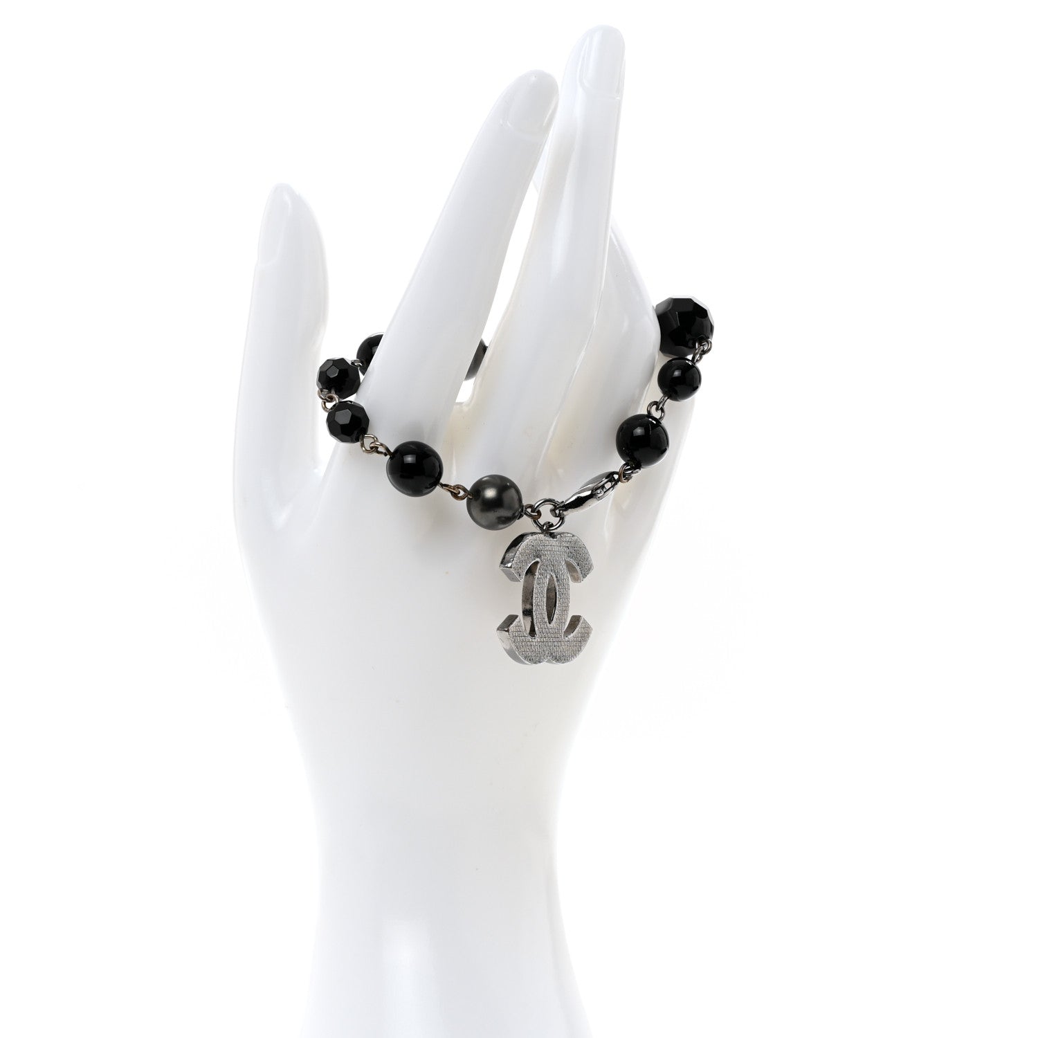 Chanel Ruthenium Pearl Beaded CC Bracelet Black 2 of 7