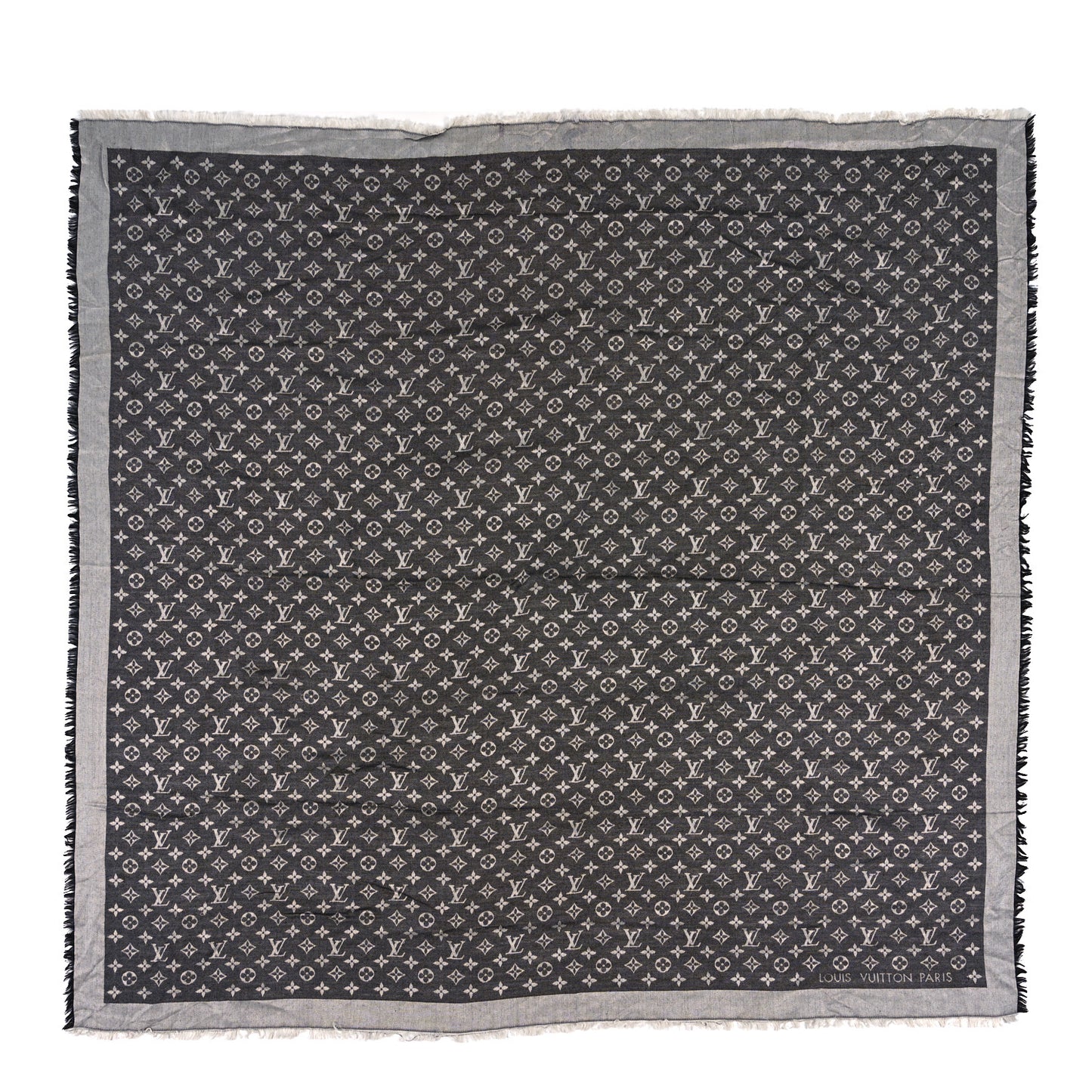 Silk Wool Monogram Denim Shawl Black