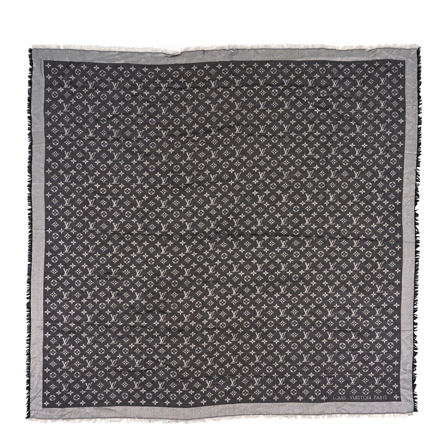 Louis Vuitton Silk Wool Monogram Denim Shawl Black 1 of 4