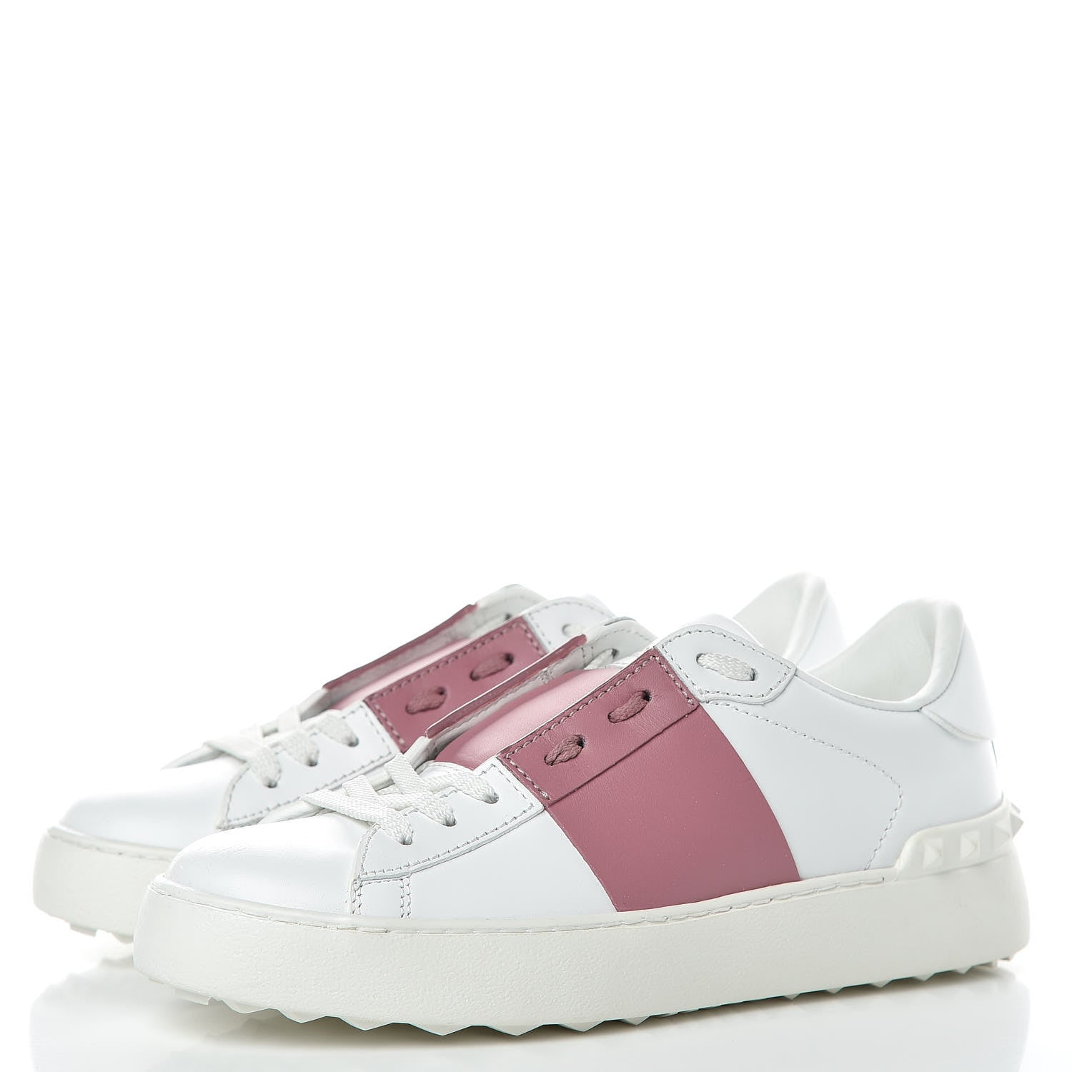 Valentino Garavani Calfskin Rockstud Open Sneakers 35.5 White Lipstick 3 of 9