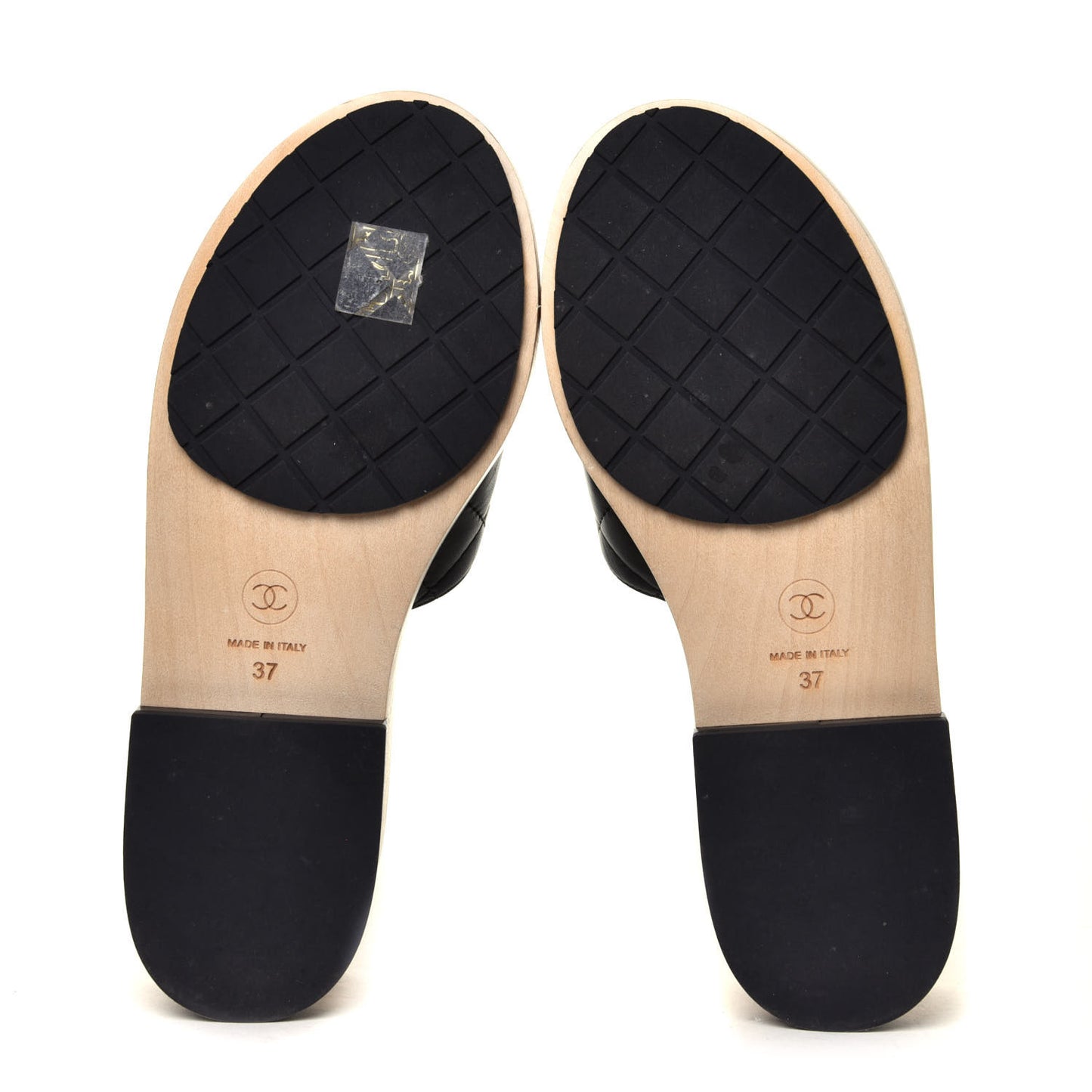 Lambskin Quilted CC Mules 37 Beige Black