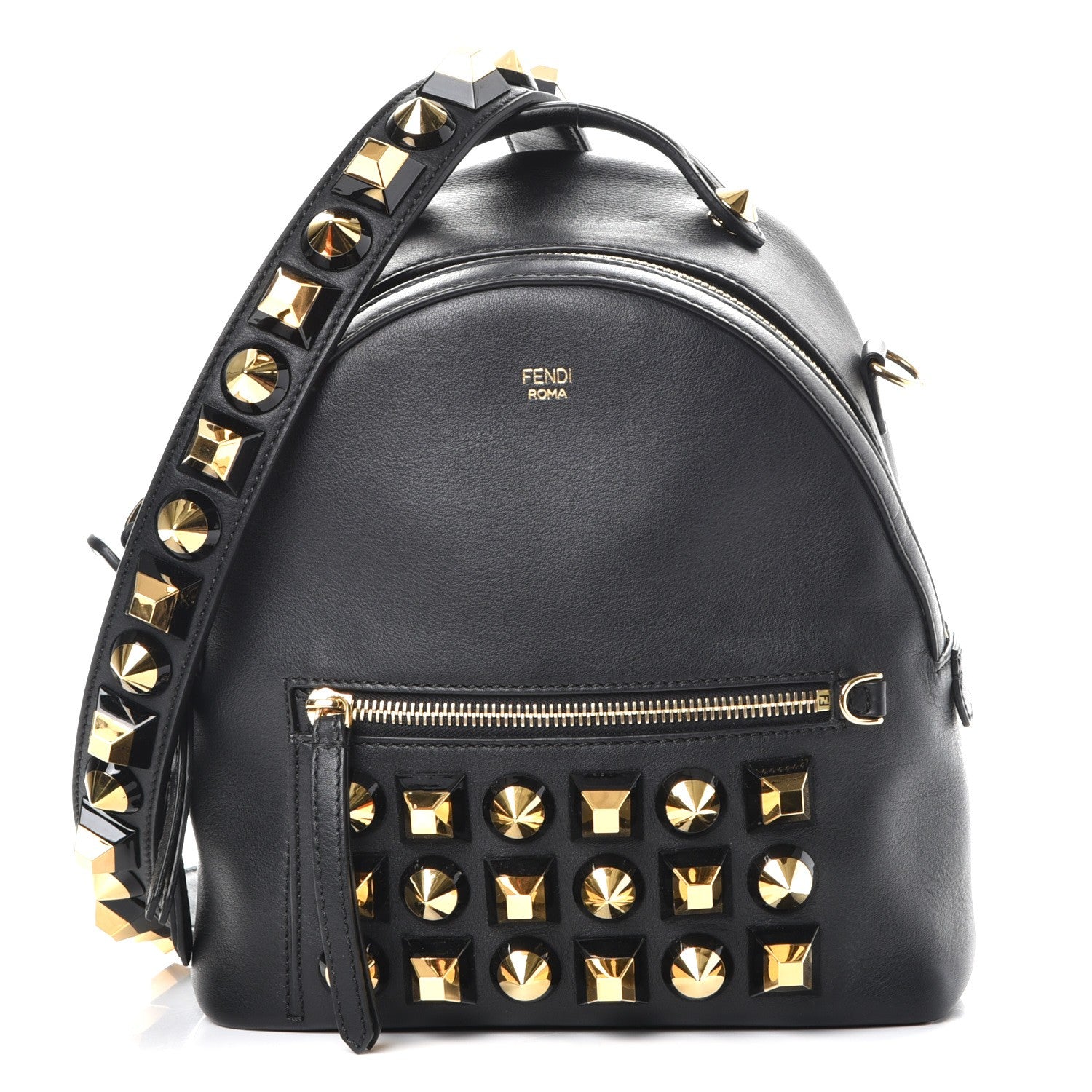 Fendi Vitello Dolce Studded Mini Backpack Black 3 of 8