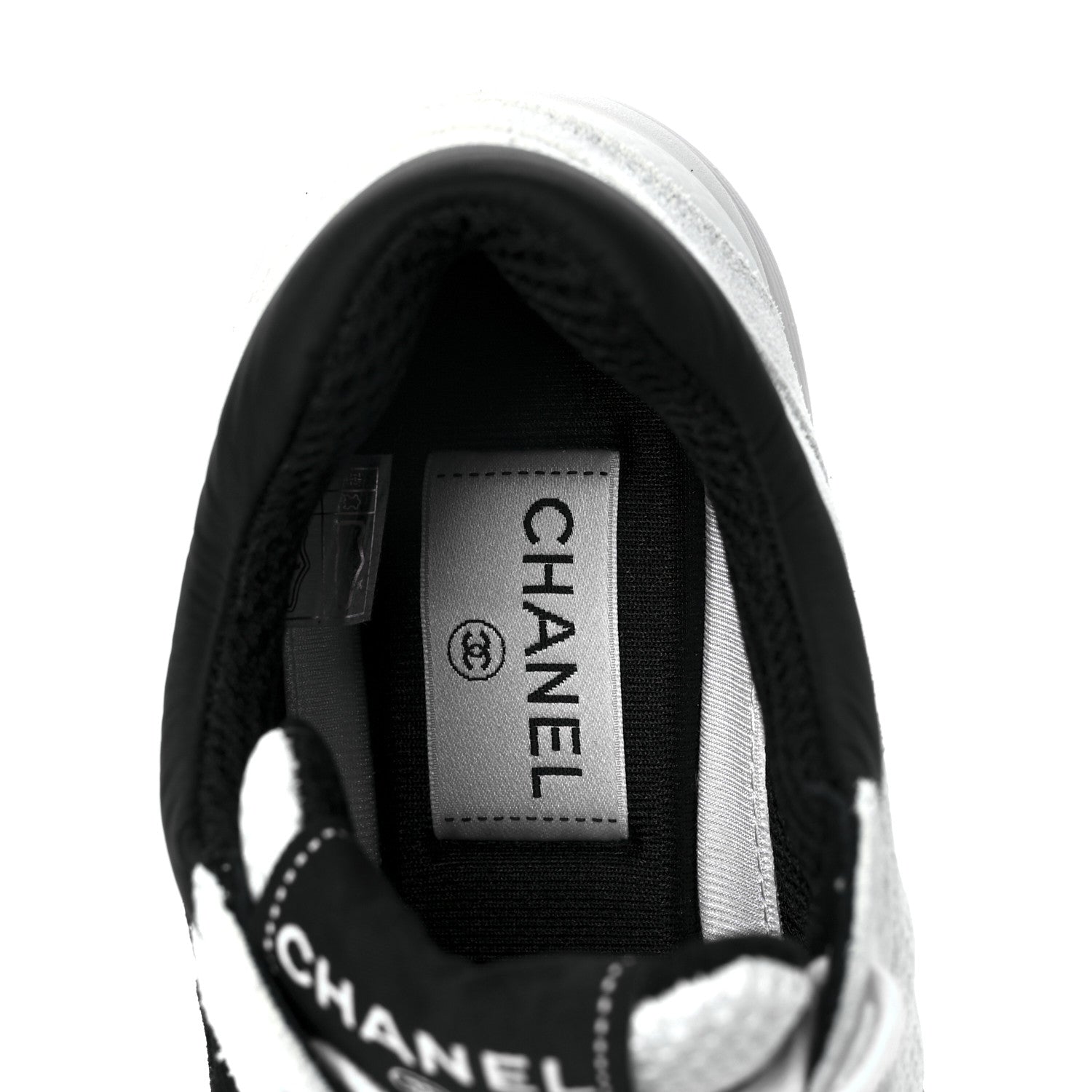 Chanel Mesh Suede Calfskin Grained Calfskin Womens CC Sneakers 37 White Black 7 of 9