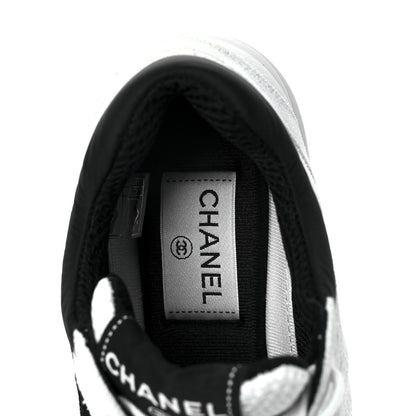 Chanel Mesh Suede Calfskin Grained Calfskin Womens CC Sneakers 37 White Black 7 of 9