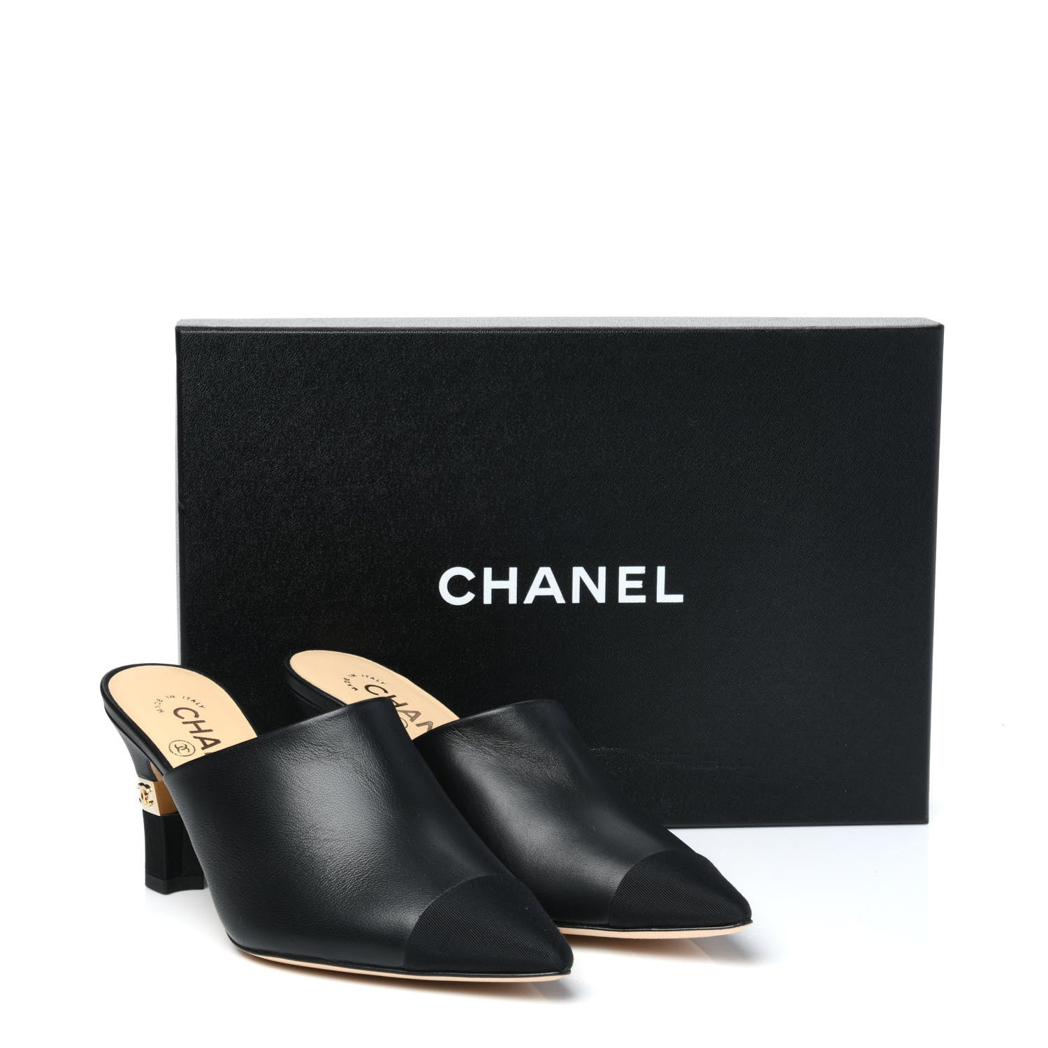 Chanel Lambskin Grosgrain Cap Toe CC Mules 37 Black 9 of 9