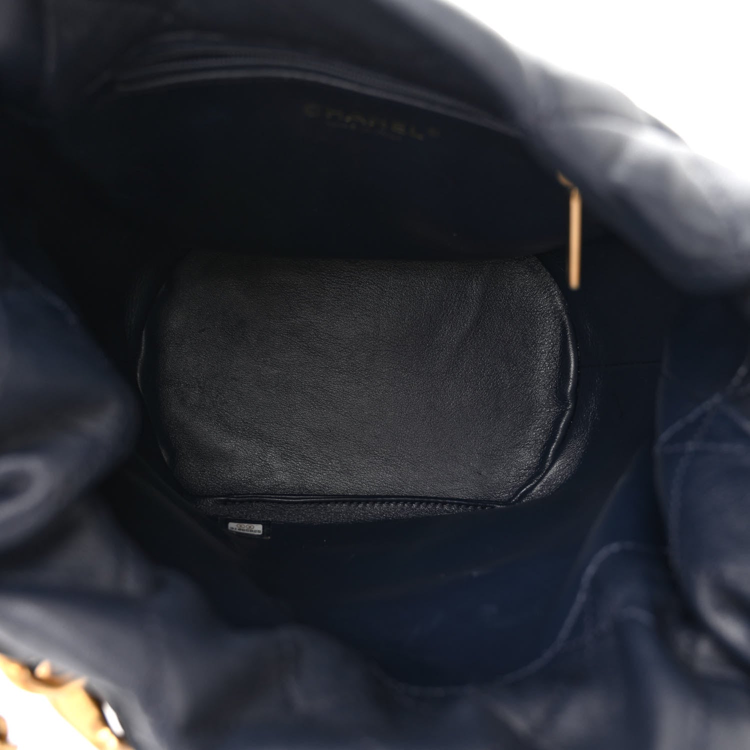 Chanel Shiny Lambskin Quilted Chain Is More Drawstring Bag Navy 5 of 11