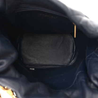 Chanel Shiny Lambskin Quilted Chain Is More Drawstring Bag Navy 5 of 11