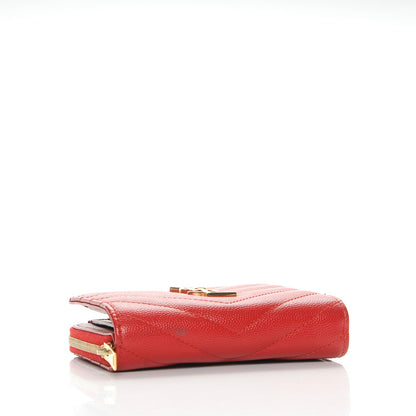 Saint Laurent Grain De Poudre Matelasse Chevron Monogram Compact Zip Around Wallet Red 4 of 12