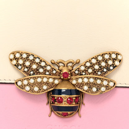 Gucci Calfskin Striped Oversized Bee Zip Pouch White Pink Red 9 of 9