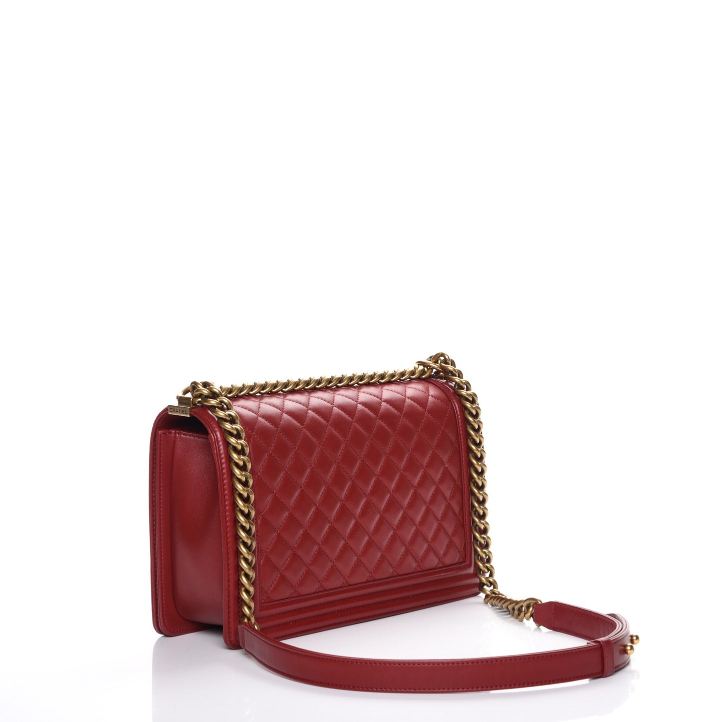 Lambskin Quilted New Medium Boy Flap Dark Red
