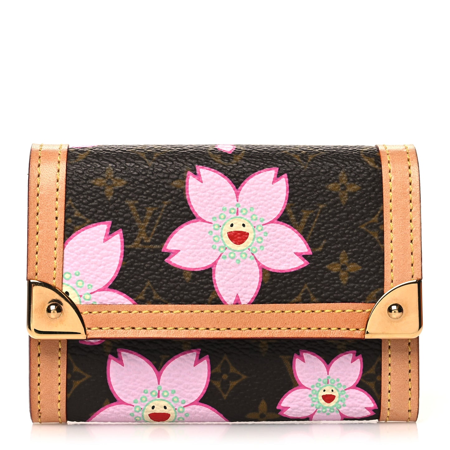 Monogram Cherry Blossom Porte-Monnaie Plat Coin Purse Brown