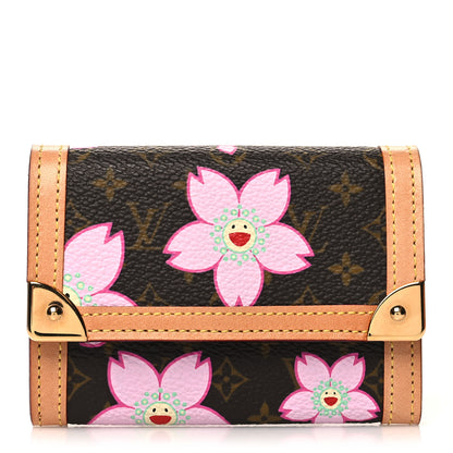 Louis Vuitton Monogram Cherry Blossom Porte-Monnaie Plat Coin Purse Brown 1 of 8