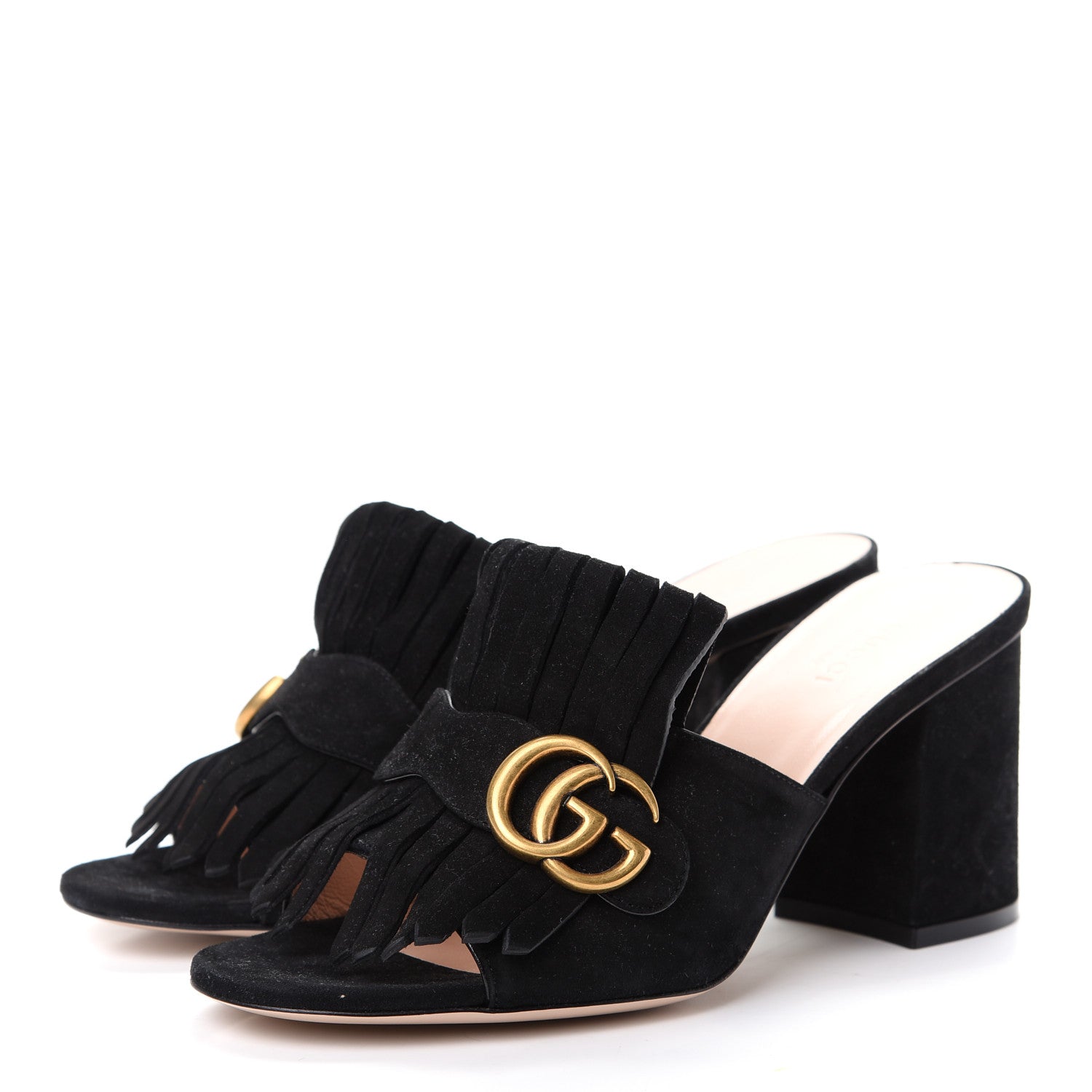 Gucci Kid Scamosciato GG Marmont Fringe 75mm Slide Sandals 38 Black 3 of 10