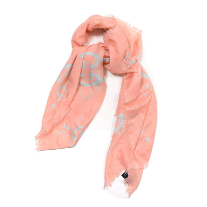 Gucci Modal Silk GG Writers Fringe Shawl Old Rose Sky Blue 1 of 4