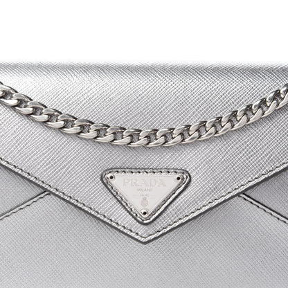 Prada Metallic Saffiano Triangle Mini Crossbody Bag Cromo 10 of 11