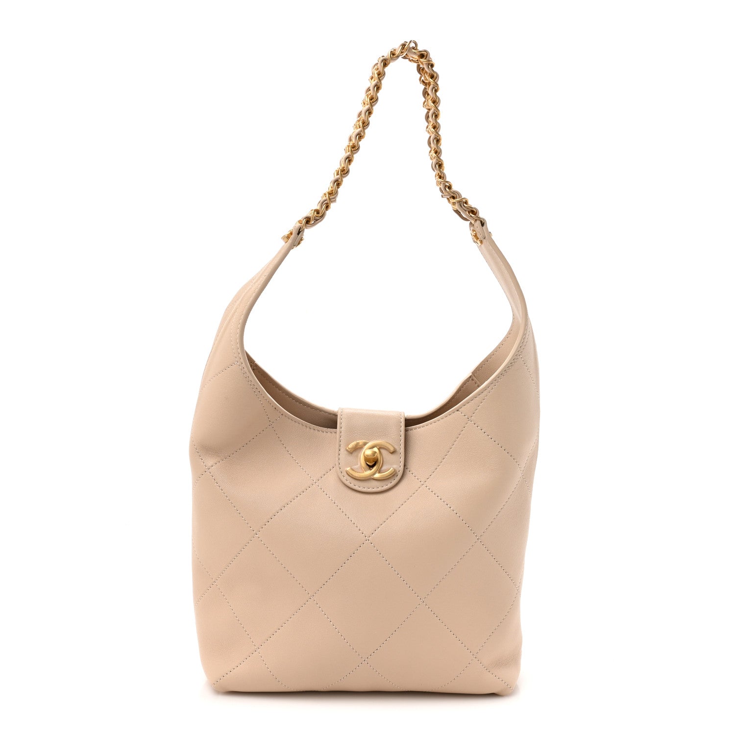 Chanel Shiny Lambskin Quilted Small Hobo Beige 1 of 12