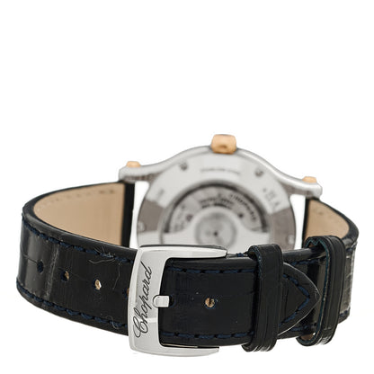 Chopard Stainless Steel 18K Rose Gold Alligator Diamond 30mm Happy Sport Sun, Moon and Stars Automatic Watch Blue 3 of 4