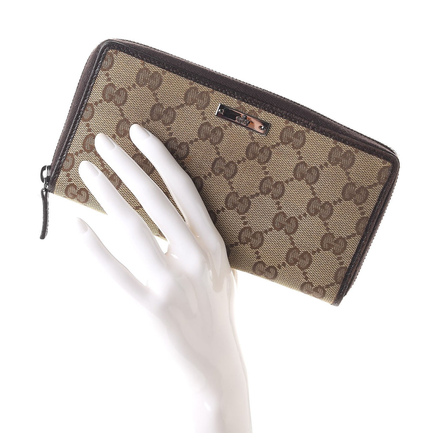 Monogram Metal Bar Zip Around Wallet Dark Brown