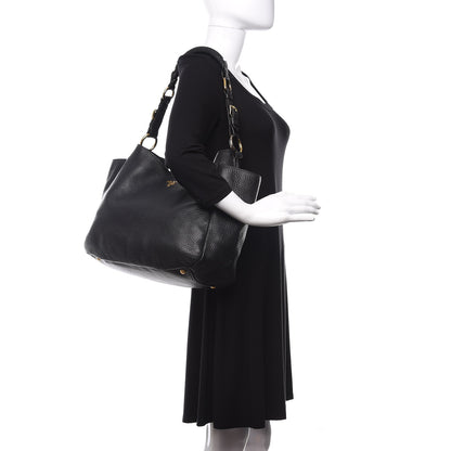 Prada Vitello Daino Side Pocket Hobo Black 2 of 16