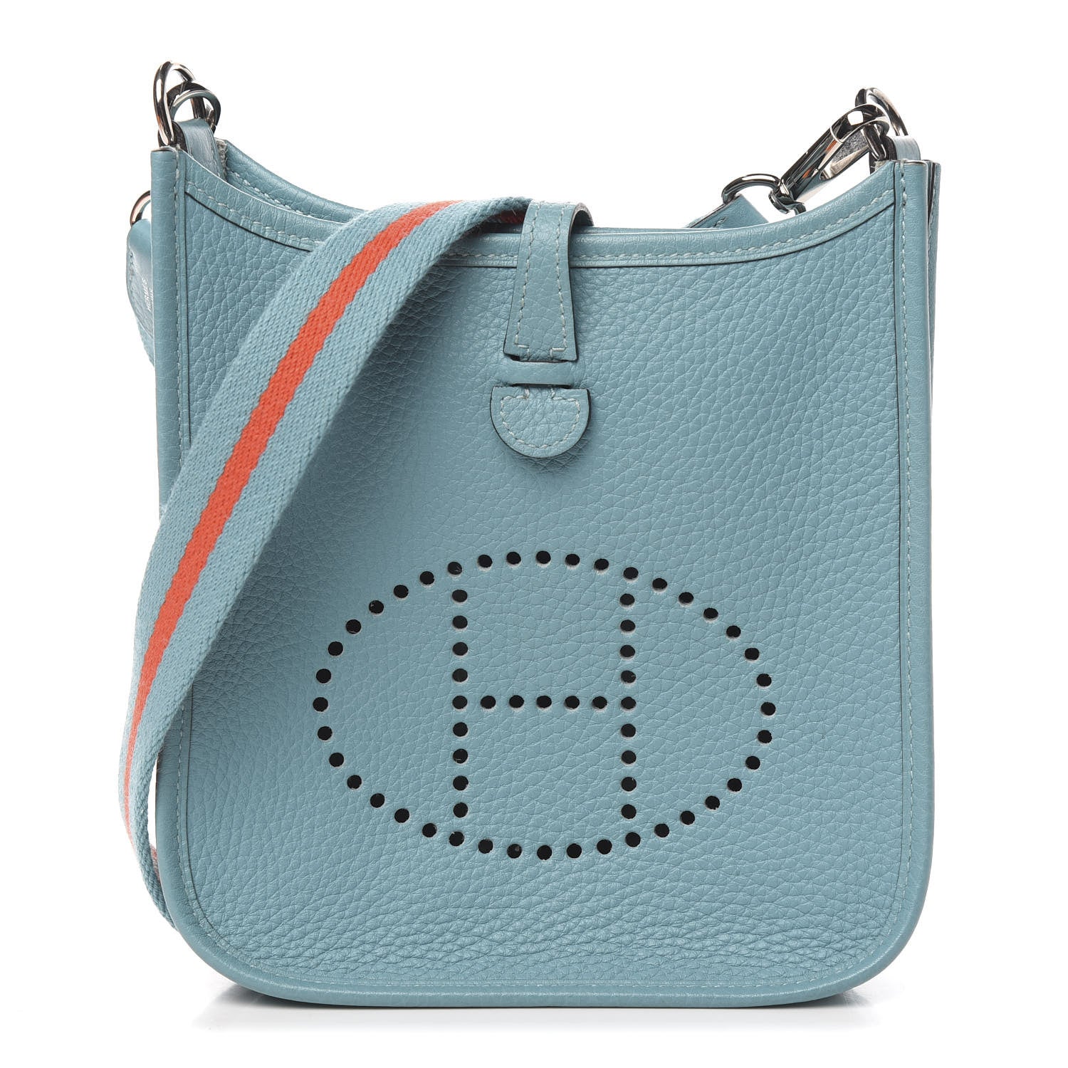 Hermes Taurillon Clemence Evelyne TPM Bleu Saint Cyr Orange Poppy 1 of 10
