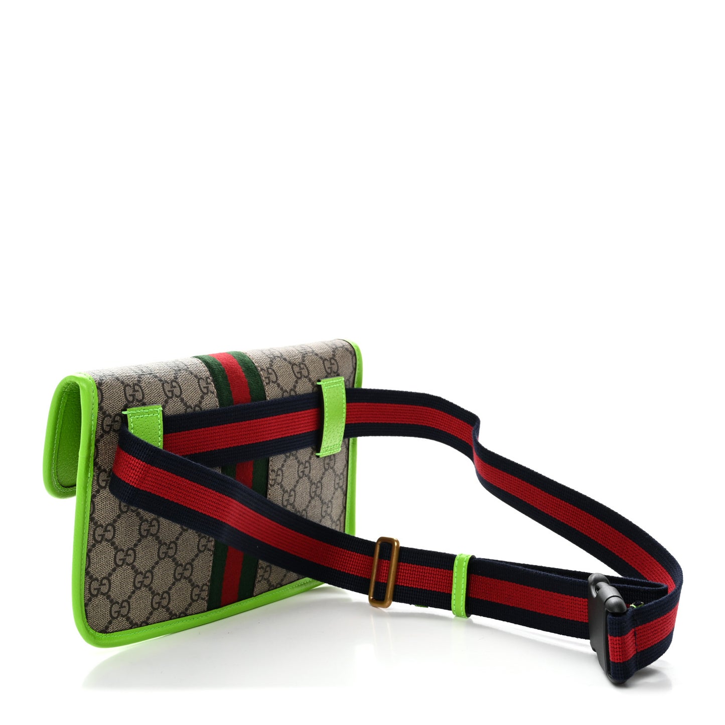 GG Supreme Monogram Web Small Ophidia Belt Bag Beige Ebony Electric Green