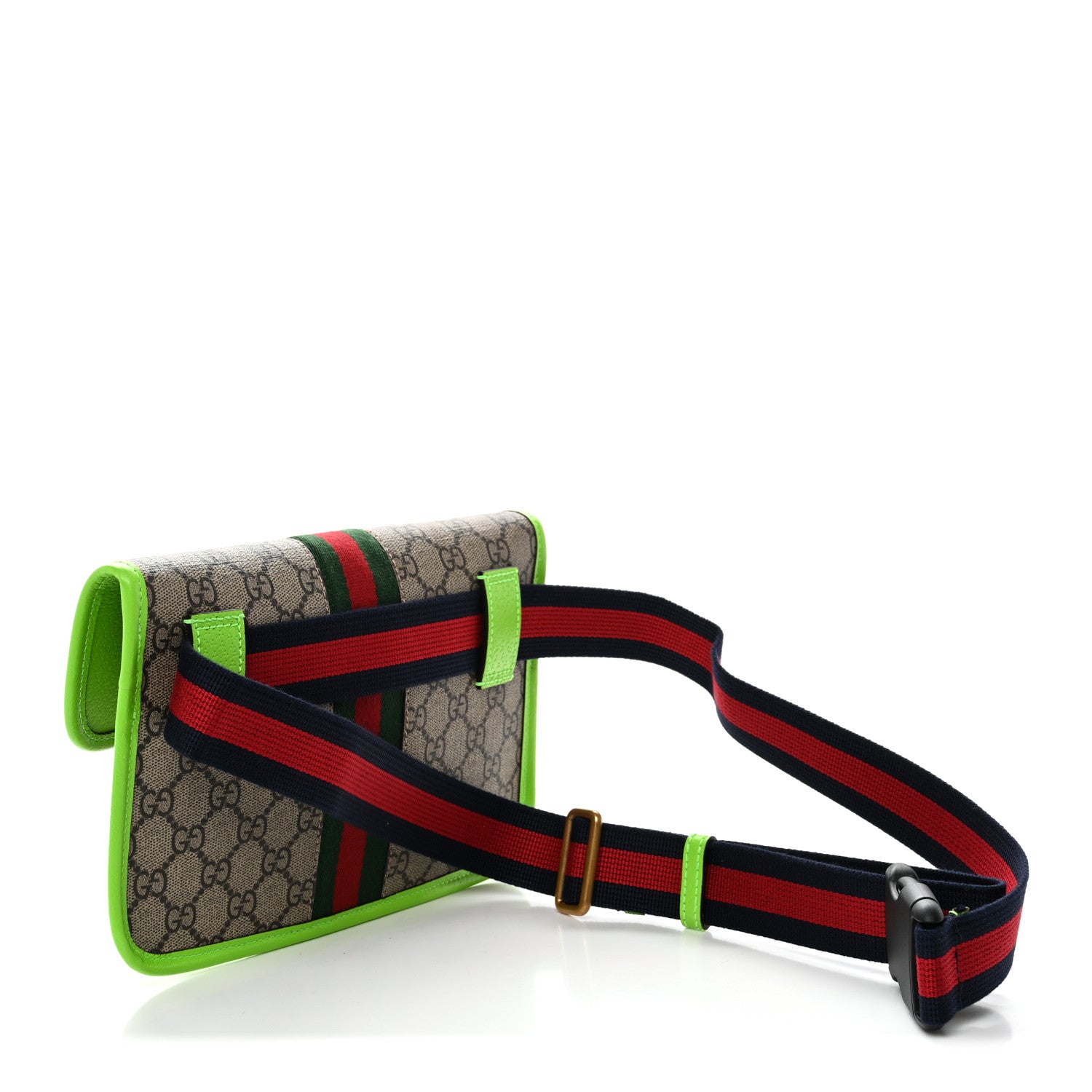 Gucci GG Supreme Monogram Web Small Ophidia Belt Bag Beige Ebony Electric Green 3 of 10