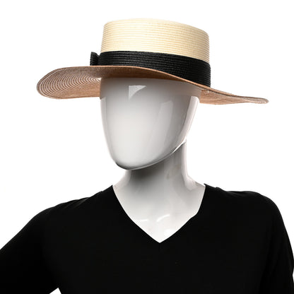 Gucci Straw Effect Fabric Wide Brim Hat With Bow XS White Black 2 of 9