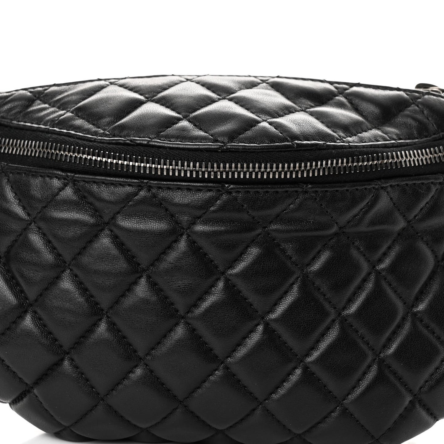 Lambskin Quilted Banane Waist Bag Fanny Pack Black