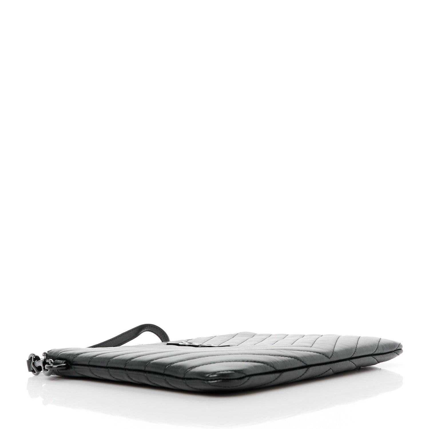 Saint Laurent Calfskin Matelasse Chevron Monogram A5 Wristlet Black 4 of 11