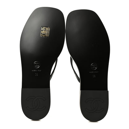 Chanel Lambskin CC Times Square Thong Sandals 38 Black 6 of 11