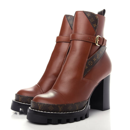 Louis Vuitton Calfskin Monogram Star Trail Ankle Boots 37 Cognac 3 of 10