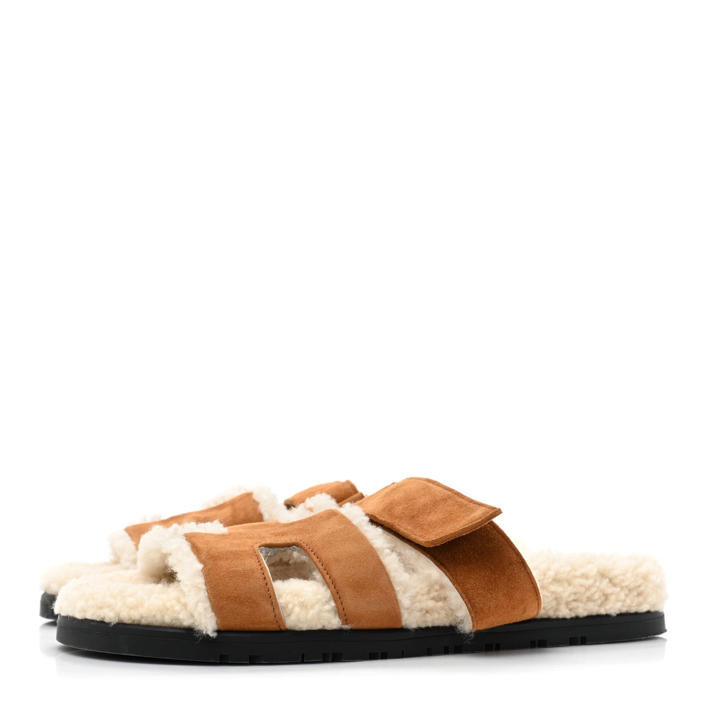 Suede Goatskin Woolskin Womens Chypre Sandals 38.5 Brun Fume Ecru