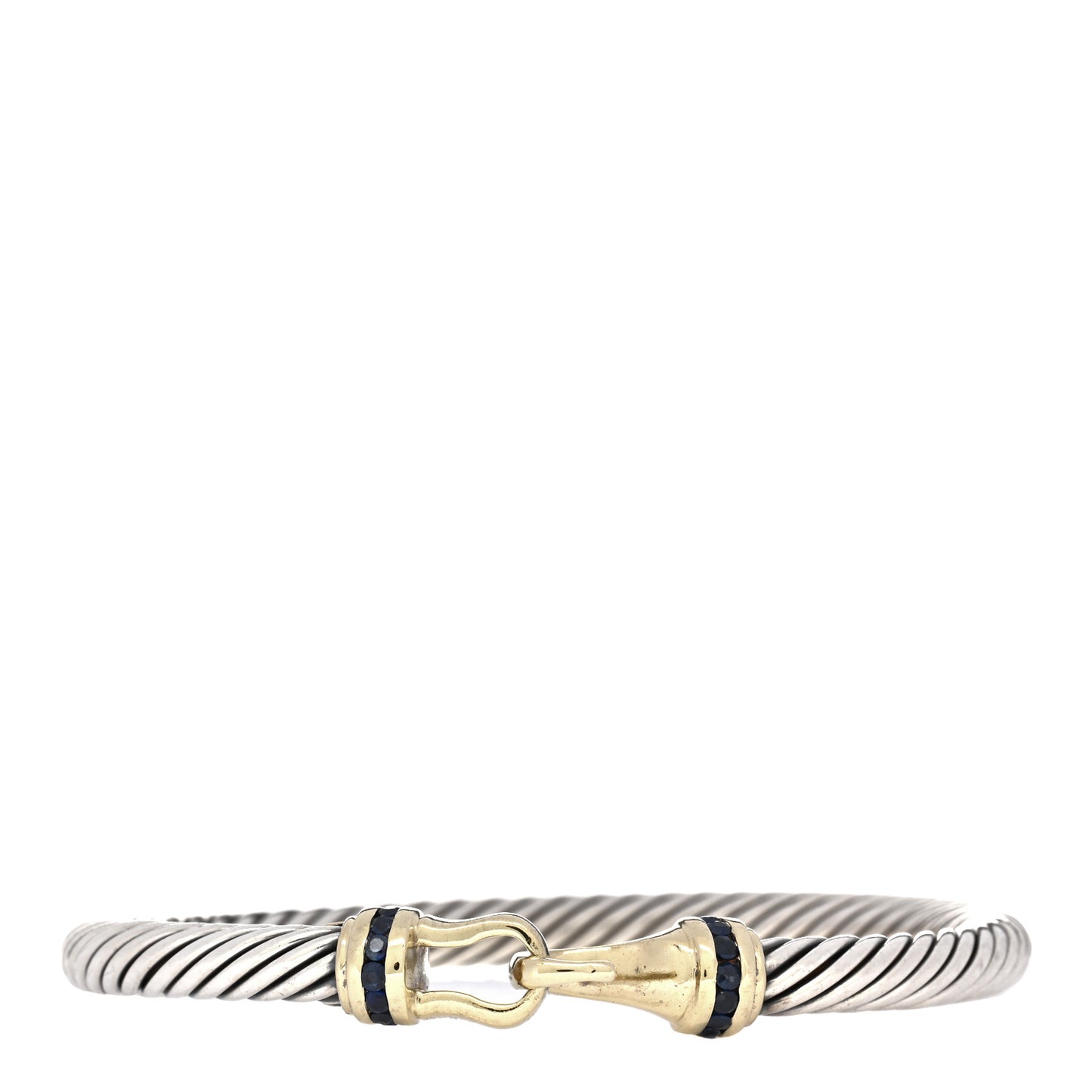 Sterling Silver 14K Yellow Gold Sapphire 5mm Cable Buckle Bracelet