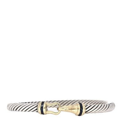 David Yurman Sterling Silver 14K Yellow Gold Sapphire 5mm Cable Buckle Bracelet 1 of 3