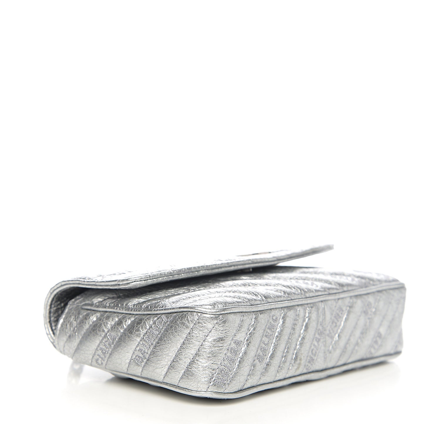 Metallic Arena Calfskin Logo Matelasse BB Chain Wallet Argent