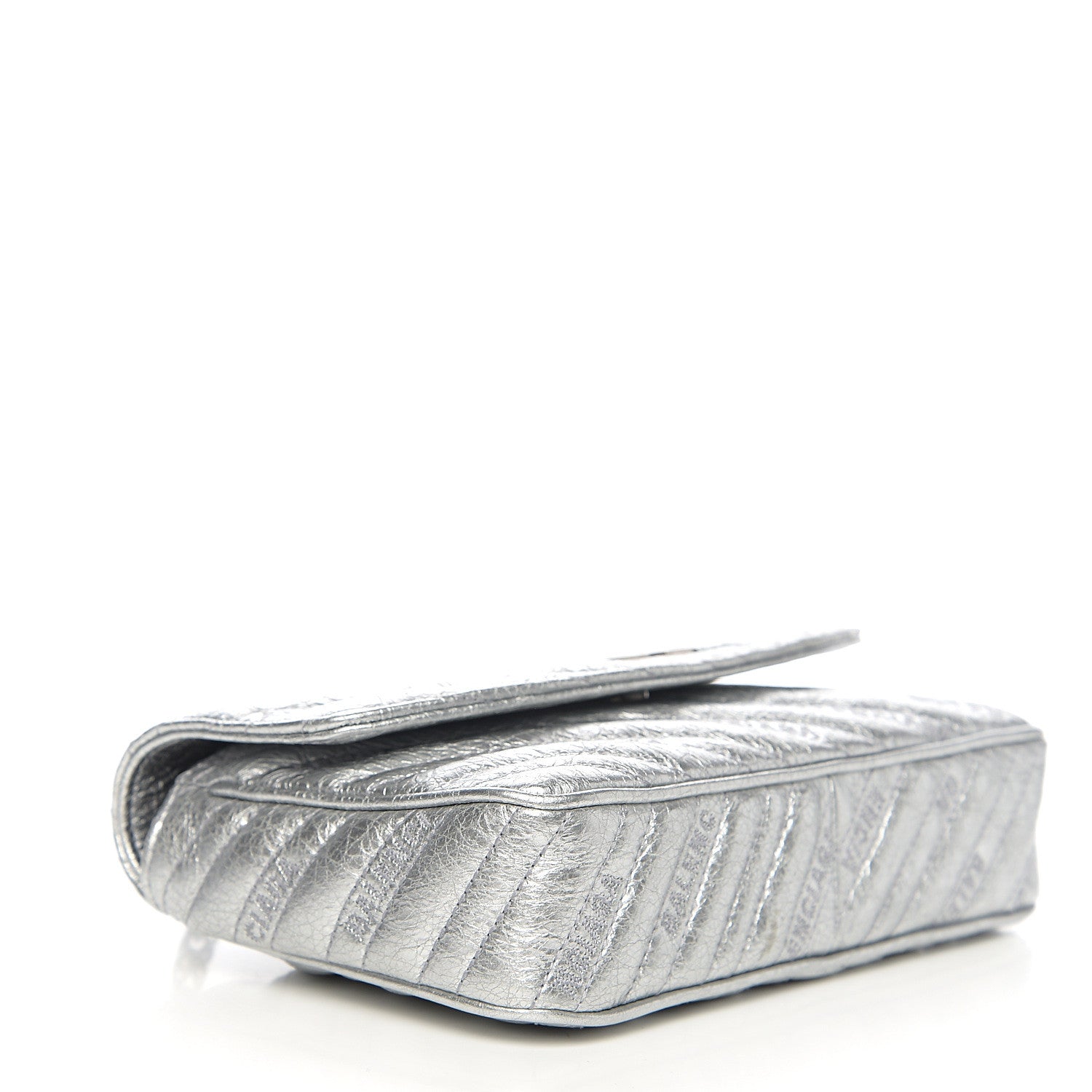 Balenciaga Metallic Arena Calfskin Logo Matelasse BB Chain Wallet Argent 3 of 8