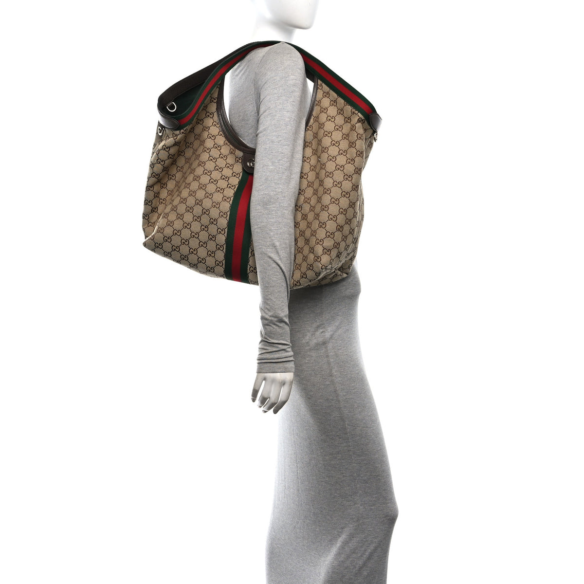 Gucci GG Monogram Web Large Giglio Tote Beige Brown 2 of 11