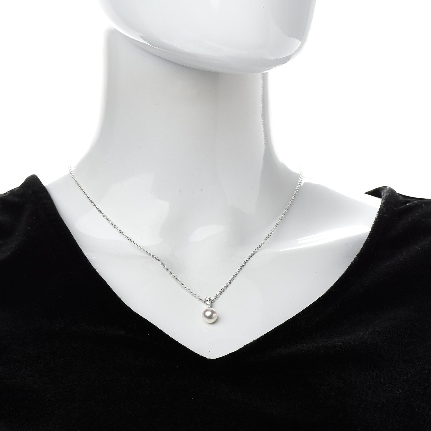 18K White Gold Diamond Akoya Pearl 8mm Morning Dew Pendant Necklace
