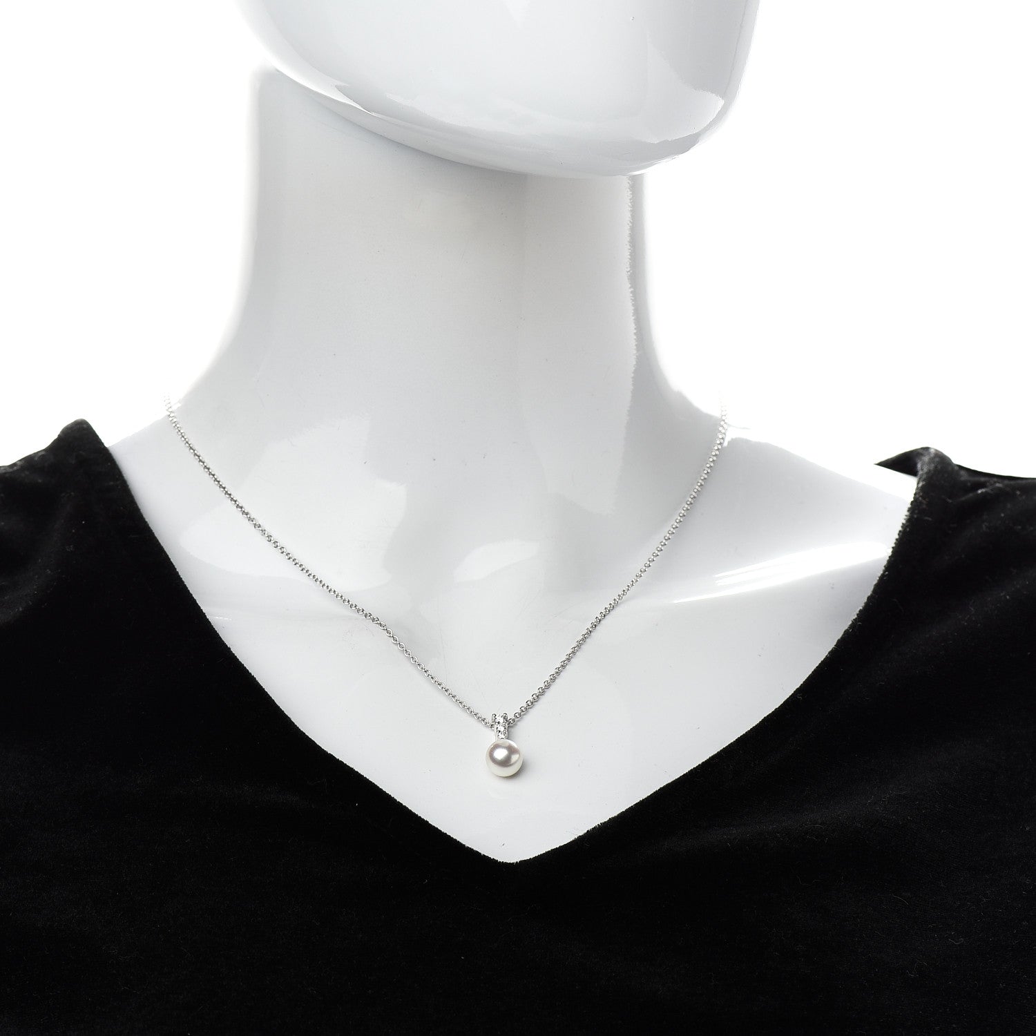 Mikimoto 18K White Gold Diamond Akoya Pearl 8mm Morning Dew Pendant Necklace 2 of 6