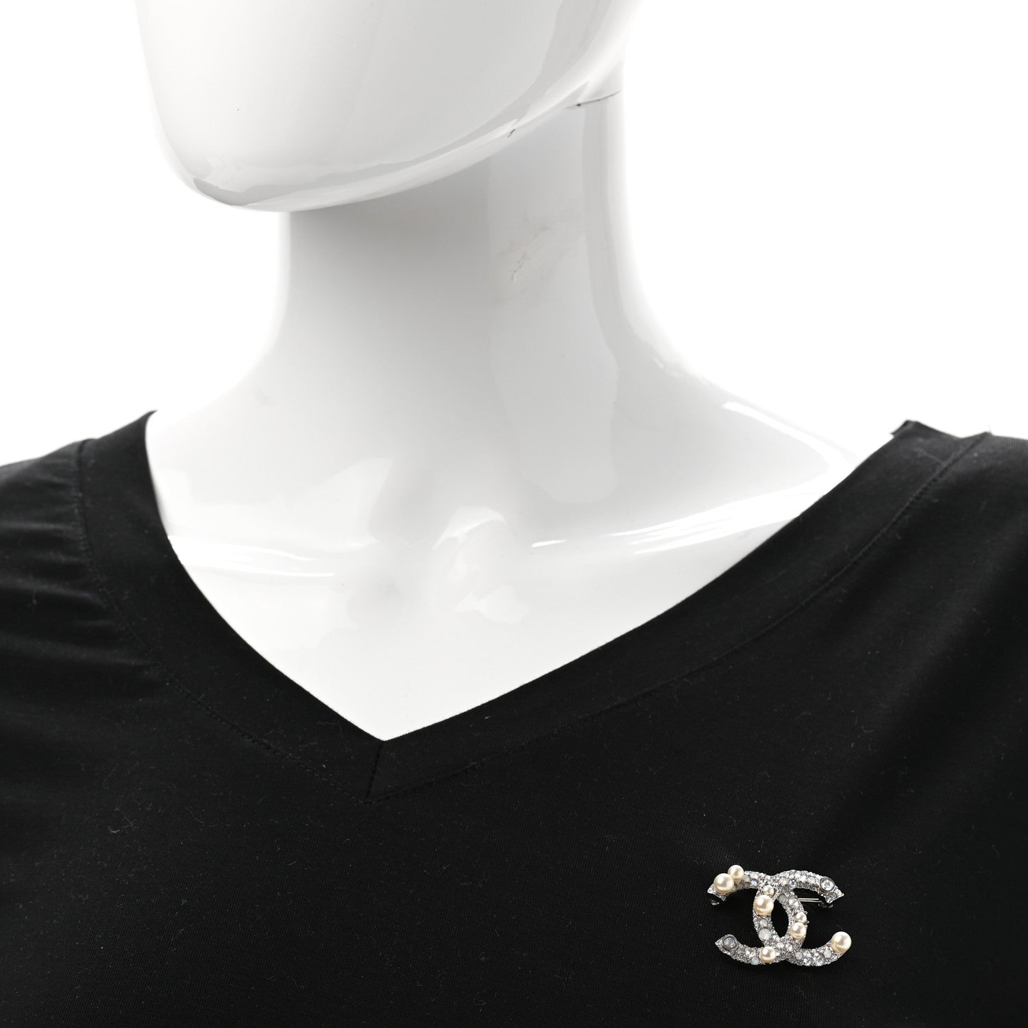 Chanel Pearl Crystal CC Mini Brooch Silver 2 of 7
